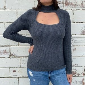 1. State Keyhole Gray Ribbed Sweater